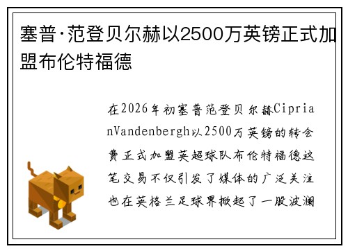 塞普·范登贝尔赫以2500万英镑正式加盟布伦特福德 塞普·范登贝尔赫以2500万英镑正式加盟布伦特福德